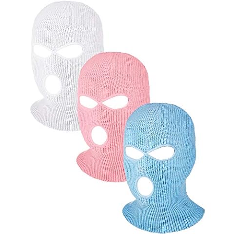3 Pieces 3-Hole Full Face Cover Winter Outdoor Sport Knitted Face Cover Ski Balaclava Headwrap (White, Pink, Sky Blue) (White, Pink, Sky Blue, Adult) Cover