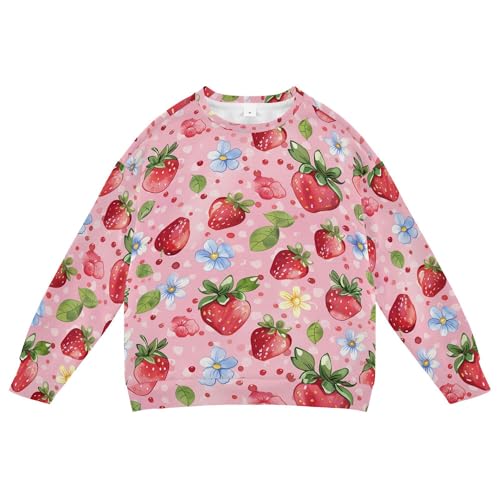JUNZAN Cute Strawberries and Blue Flowers Pink Kids Boys Hooded Sweatshirt Fleece Sweatshirt With Hoodie Athletic 4T