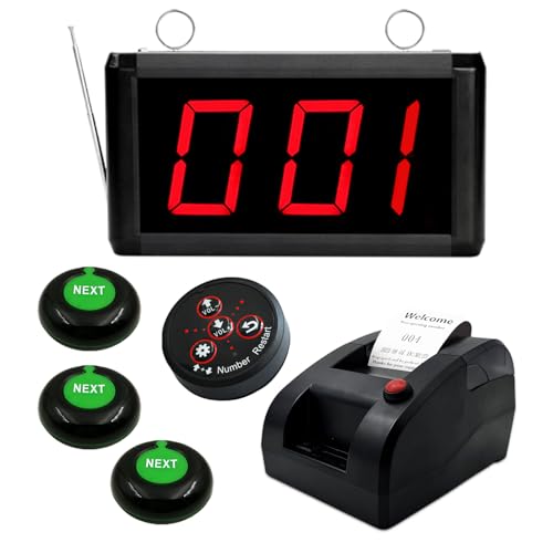 Sistema de Llamada Inalámbrico Sistema de Toma de Número Sistema de Gestión de Colas Sistema de Número en Espera para Restaurante con 1 Display Receptor+1 Impresora Térmica+3 Botones de Llamada