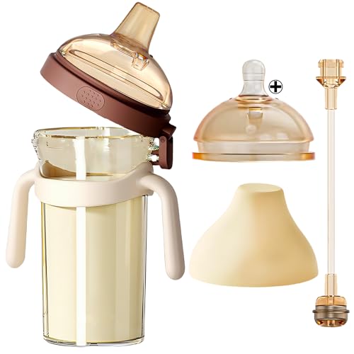 Joyfubabe Flip-top Baby Bottle for Newborns, Growth PPSU Bottle for Babies with Handle, Anti-Colic, BPA Free, Different Types of Nipple, Suitable for Different Months Ages Baby, 240ml (6-12 Month)