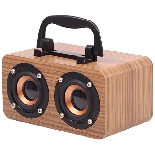 Tressify Mini altavoz inalámbrico, reproductor de música portátil de grano de madera retro con graves mejorados, sonido envolvente de 360°, 14.9 x 8.6 x 8.9 cm para el hogar