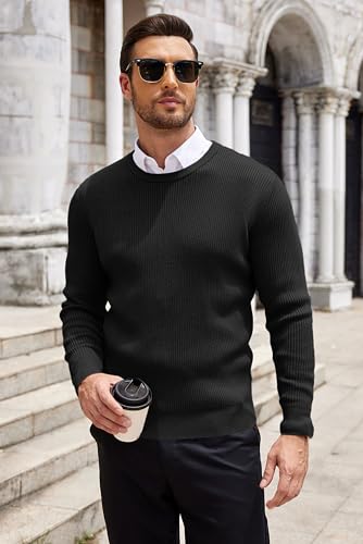 COOFANDY Men's Ribbed Crewneck Sweater Long Sleeve Slim Fit Knitted Pullover Sweater2