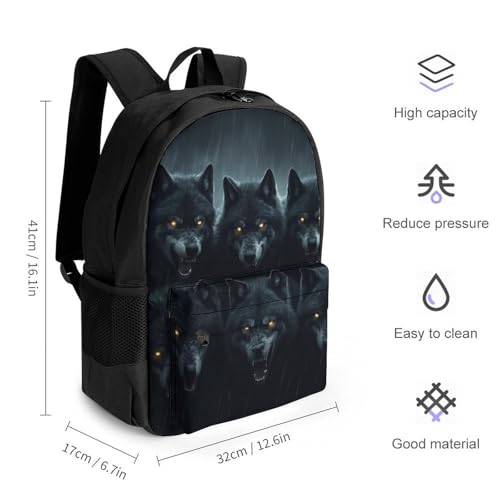 Dark Storm Rain Halloween Animals Wolf Wolves Daypack Backpack Polyester Multipurpose Anti-Theft Shoulder Bag Big Capacity Gym Outdoor Hiking Backpack With Smooth Zippers2
