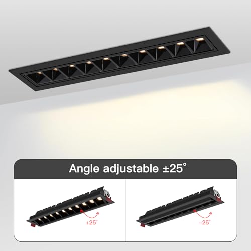 Image of 15W LED Linear Recessed Lighting,4000K 900LM Downlight with Beam Angle Adjustable, Indoor Spotlight with TRIAC /ELV /0-10V Dimable ETL Driver in Junction Box (Ra95 /36 /Black with Trim)