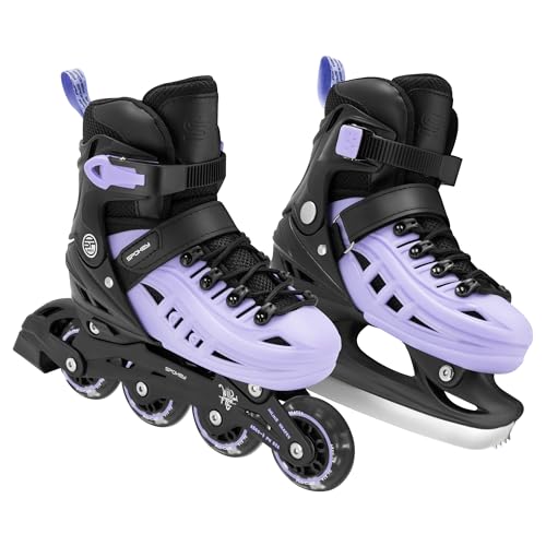 SPOKEY 4ONE Set 4 en 1 patines en línea/patines de ruedas, triskates/patines de hielo ajustables, para niños y jóvenes, convertibles en patines en línea, tallas: 29-33, 34-38, 39-43 (violeta, 34-38)