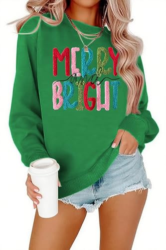 Merry Christmas Sweatshirts Women Merry And Bright Christmas Pullover Top