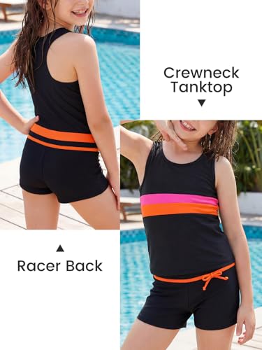 JiAmy Mädchen 2-teiliger Tankini-Badeanzug Sportliches Bademodenset, Ärmelloses Racerback-Oberteil und Badeshorts, Elegant Badeanzug für Kinder 11-12 Jahren