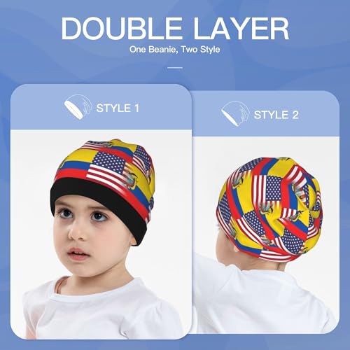 American Flag and Flag of Ecuador Kids Leisure Elastic Knitted Hat Junior Large Size Knit Cap Child Beanie Black3