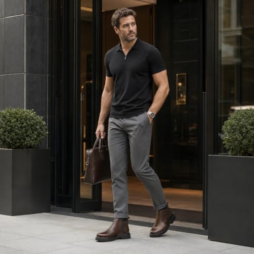 Image of Holy dove Men's Wide Toe Box Platform Chelsea Boots Slip-On Casual Ankle Dress Boot