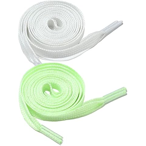YiyiLai 2 Pairs of Reflective Laces Luminous Flat Shoeslaces, 8mm Wide 140cm Glow in The Dark Shoes Laces for Trainer Sneakers Sport Casual Footwear Running Shoes Cover