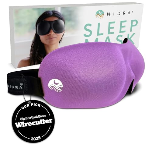 Nidra Contoured Eye Mask for Side Sleepers – 100% Light Blocking, Zero Pressure Sleep Mask for Travel & Lash Extensions – Purple, Standard Size