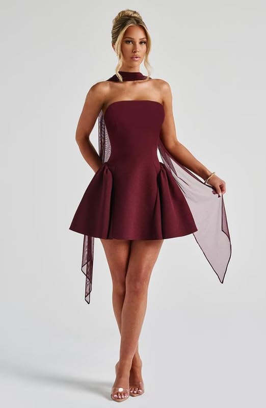 Satin Short Homecoming Dresses with Scarf Halter Strapless Mini Prom Cocktail Party Gowns 2025 LAS553