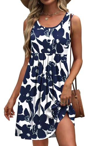 Image of Akihoo Women Summer Casual Sleeveless Midi Plain Pleated Tank Vest Dresses