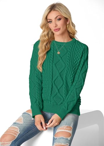 Image of GRECERELLE 2026 Womens Fall Winter Long Sleeve Casual Pullover Sweater Tops | Crewneck, Cable Knit, Chunky, Vintage Style, Anti-static(XS-2XL)