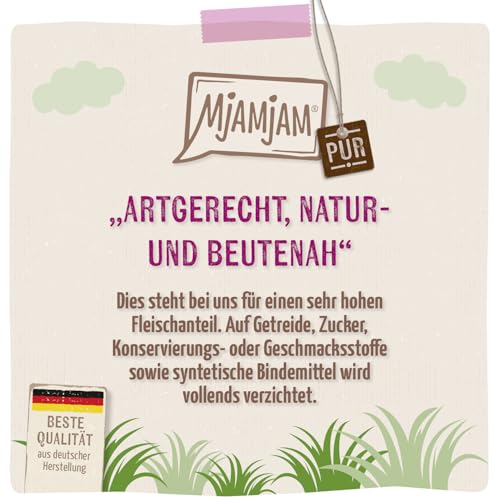 MjAMjAM - Premium Nassfutter für Katzen - Quetschie - saftiges Schwein PUR, 12er Pack (12 x 125g), getreidefrei mit extra viel Fleisch