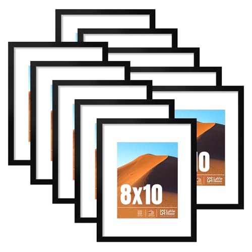 Image of LaVie Home 8x10 Picture Frame Black Set of 10, Display 5x7 with Mat or 8 x 10 Without Mat Picture, Photo Frame Collage for Wall Gallery or Table Deco, Hanging or Tabletop Display