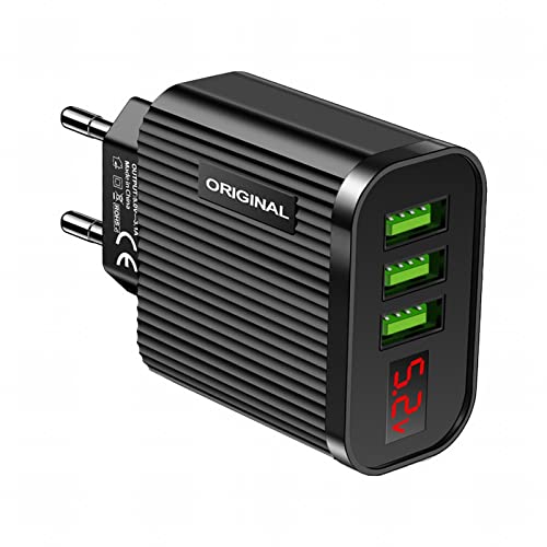 about Batterie Chargeur 3USB 3.1A Smartphone chargeur d'affichage numérique support mural chargeur rapide de téléphone portable portable Booster Batterie Tracteur Agricole (Black, One Size)