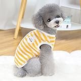 YBGGJO 犬服 ジャケット ドッグウェア 秋冬 コート パーカー 洋服 防寒 あたたかい ストライプ柄 かわいい 背中開き 着脱簡単 抜け毛防止 柔らかい 家着 お散歩 小中型犬猫 (イエロー, L)