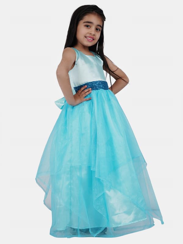 Image of SOFYANA Girls' Organza Net Fit & Flare Wedding Kids Birthday Maxi Dresses8-9 Years Sky Blue 8-9Years