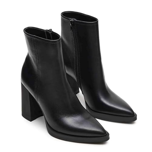 Fall Mid Calf Boots for Women Slouchuy Western Cowgirl Boots Pointed Toe Low Chunky Heel Comfort Faux Leather Boot2