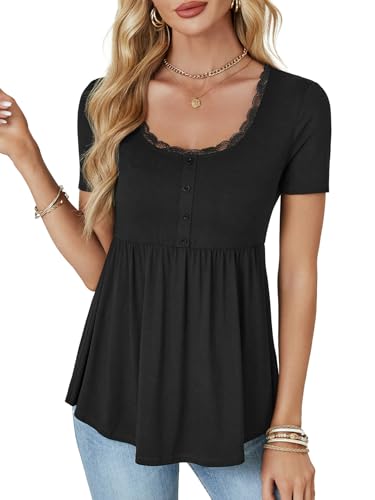 Rooscier Women's Scoop Neck Short Sleeve Tunic Flowy Ruffle Hem Casual Blouse Peplum Top3