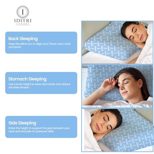 Image of Ergonomic Neck Support Pillow Set of 2, Contour Memory Foam Cervical Design, 55 x 38 x 10 cm, 220 GSM Jacquard Weave Cover, Sky Geometric Pattern, Support