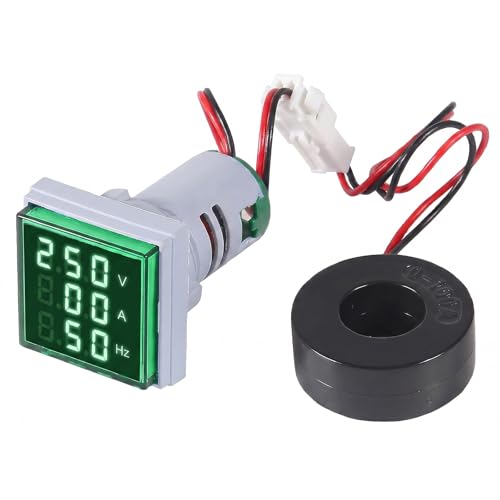 Image of Alinan 3 in 1 60-500V 0-100A AC Digital Ammeter Voltmeter, 22mm Square Digital Tube Screen with Transformer, LED Display Voltage Detector Current Tester Gauge (Green)