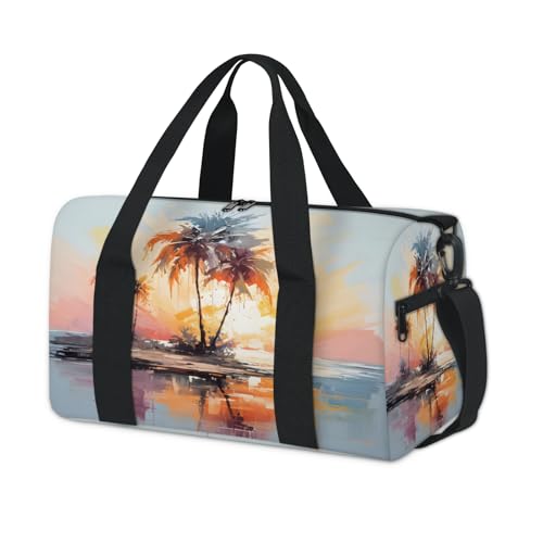 Tropical Coconut Palm Tree Sports Duffle Bag for Women Men Waterproof Overnight Weekender Bag with Adjustable Strap Travel Tote Bags for Beach Yoga Work Dance Swim