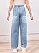 Haloumoning Girls Wide Leg Barrel Jeans Kids Fashion Elastic Waist Baggy Denim Pants with Pockets 5-14 Years Sky Blue