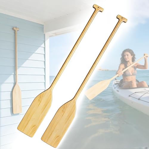 Cococheers 2 Pcs Wooden Oars 48 Wooden Paddle Lightweight and Ergonomic Canoe Paddles Solid Pine Boat Paddle for Water Sports Kayaking Rowing Family DIY Decoration Outdoor Enthusiasts