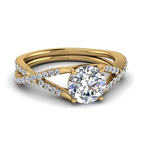 Bague en diamant torsadé fendu or jaune bague de fiançailles ronde