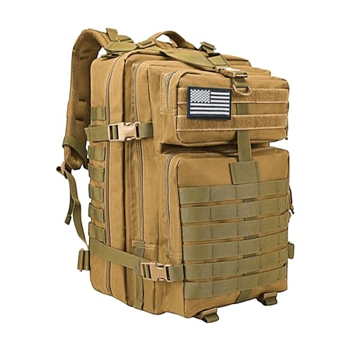 WOLT Military Tactical Backpack for Men 45L Molle Backpack 3 Day Assault Pack Bug Out Bag, Heavy Duty Rucksack for Hiking Gym(Khaki)