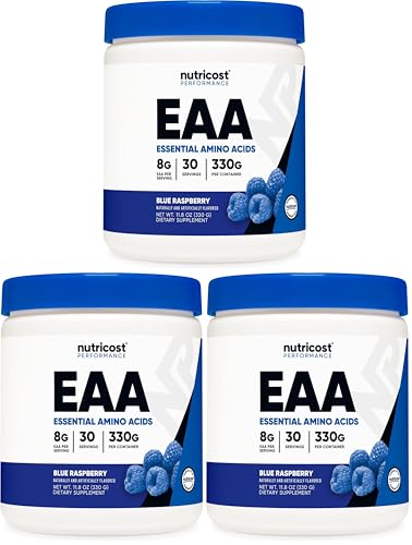 Image of Nutricost EAA Powder 30 Servings (Blue Raspberry) - Essential Amino Acids - Non-GMO, Gluten Free, Vegetarian Friendly (Pack of 3)