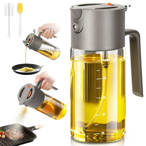 Rusudiy Spray Huile 2-en-1 550 ml – Vaporisateur d’Huile d’Olive Anti-Goutte, Pulvérisateur pour Salade, Barbecue, Friteuse à Air, Cuisson, Vinaigre,...