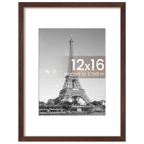 Image of upsimples 12x16 Picture Frame, Display Pictures 8.5x11 with Mat or 12 x 16 Without, Wall Hanging Poster Frames, Brown, 1 Pack