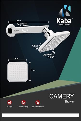 Image of KABA by ACQUASO 4x4 inch Inch Overhead Shower | High Pressure Rain Spa Showerhead for Luxury Bathroom | Rainfall Shower Head | Easy Wall Mount Installation with 9 inch Steel ARM (CAMARY)