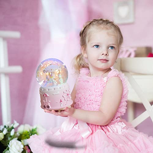 Unicorn Musical Snow Globe for Kids Girls Carousel Music Box with 7 Led Lights Swirling Glitter for Birthday Valentines