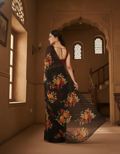 Image of Yashika Women's Georgette Printed Saree with Blouse Piece for Traditional Ethinic Wear Sari