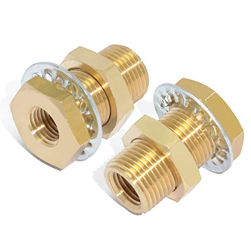 Boeray AM-1344BB 2Pcs Bulkhead Brass Pipe Fitting 1/4 Inch Npt Female Thread To 1/4 Inch Npt Female Thread 1.5 Inch Length Outer Diameter 3/4-16 Bulkhead Coupling Bulkhead Tank Fitting Frame Hose Connector thumb #5