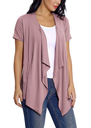 Womens Short Sleeve Open Drape Front Cardigan for Women Irregular Hem Summer Vest