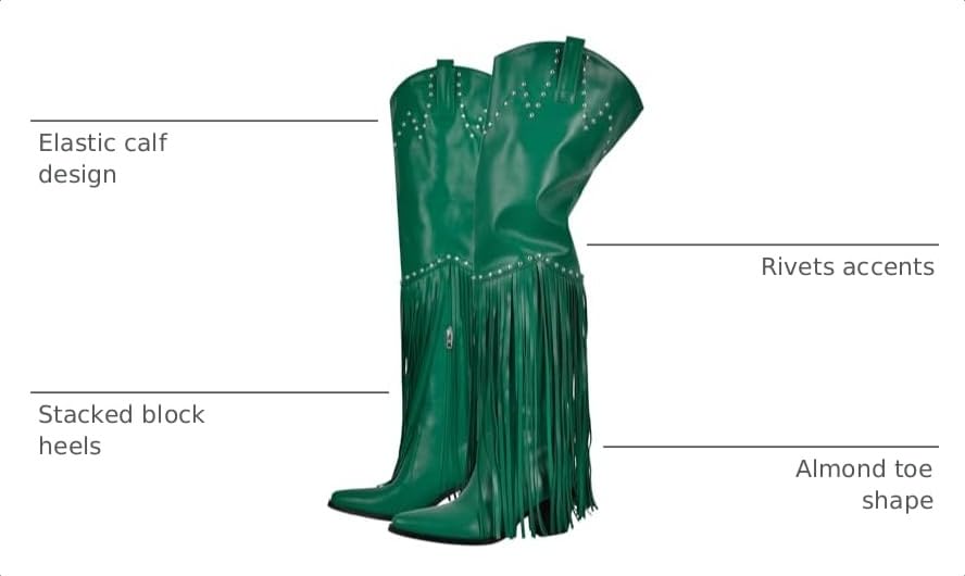 Image of richealnini Western Thigh High Cowboy Boots with Fringe Over Knee Wide Calf Cowgirl Boots