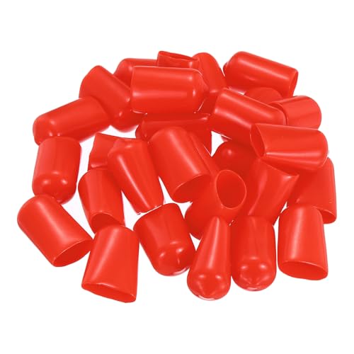 Image of uxcell 88Pcs Rubber End Caps, 13mm(15 /32 inch) ID 20mm(25 /32 inch) Height Round Screw Thread Protectors Flexible Screw Bolt Covers Caps for Metal Tube Rod Bolt, Red