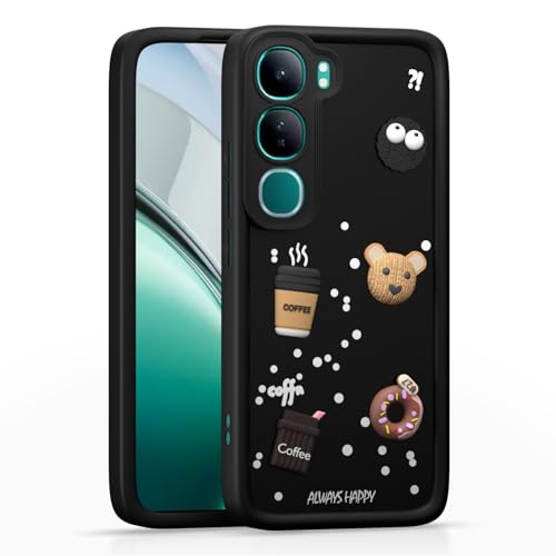 Image of Outlouders Back Cover for Vivo Y300 5G / Vivo V40 Lite 5G | Cute Fun Cartoon 3D Bear Silicone | Full Body Protection Bumper Case (Black)
