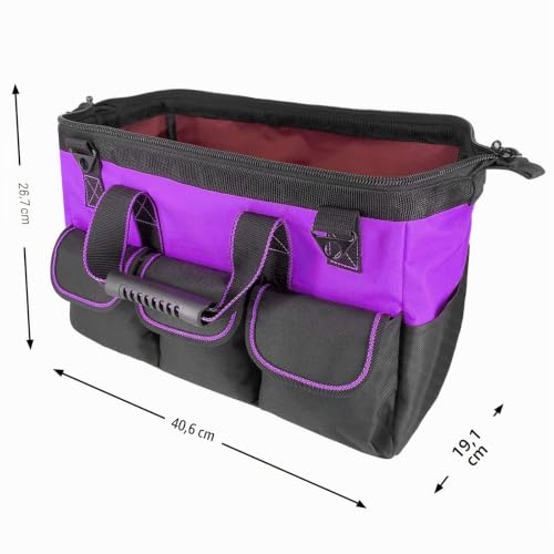 Yongzhenlite Gartenwerkzeugtasche 16 Zoll Weithals-Werkzeugtasche mit geformter Basis für Männer Hochleistungs-600D-Polyestergewebe (lila… – Ansicht 3