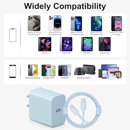 Image of iPhone 17 16 15 Charger Fast Charging 6FT - 20W USB C Charger Block with 6FT Type C to C Cable Compatible with iPhone 17 /17 Pro /17 Pro Max /Air /16 /16e /15, iPad Pro, iPad Air (Blue)