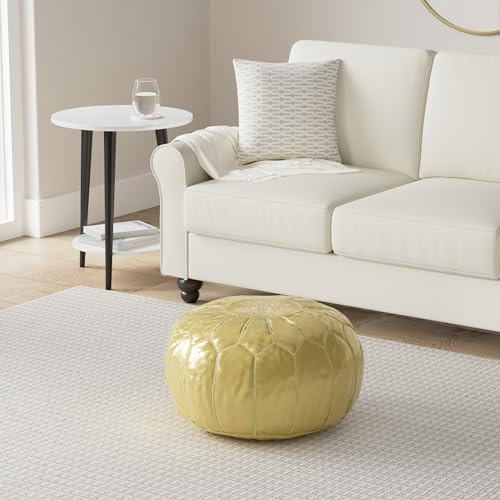 Marrakesh Gallery Handmade Faux Leather Round Pouf Unstuffed - Moroccan Ottoman Footstool, Footrest Cover - Boho Decor - Bohemian Living Room, Bedroom, Kids Room, Gift & Wedding