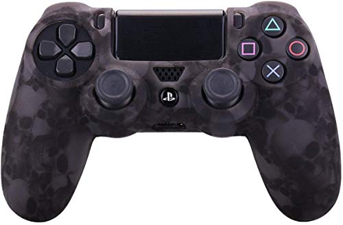 Yorha Water Transfer Printing Skull Silicone Cover Skin Case For Sony Ps4/Slim/Pro Dualshock 4 Controller X 1(Grey) With Pro Thumb Grips X 8 #TOP1