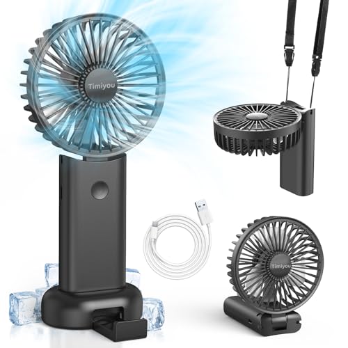 Timiyou Mini Ventilador Portátil para Viajes, Ventilador de Mano con Batería Recargable y Base. Ldeal Para Camping, Oficina y Casa