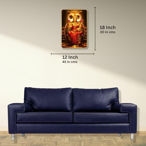 Image of Arkasto Lakshmi Mata with Owl Vahan Wall Poster | Goddess of Wealth & Prosperity | Golden Spiritual Wall Art for Home & Office Temple (Style-02, 12x18 inch)