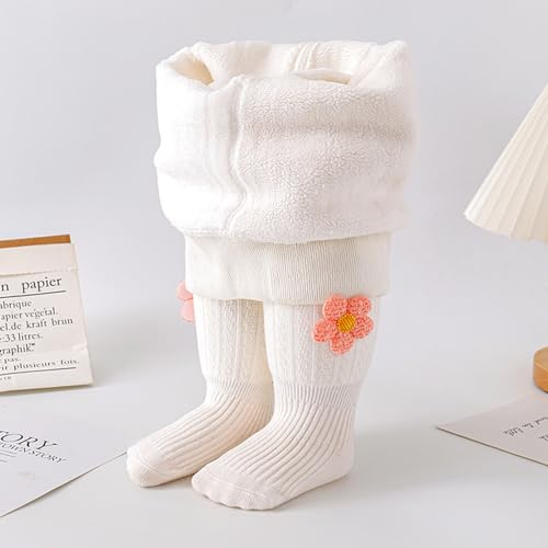 Baby Girls Fleece Lined Leggings Newborn Toddler Winter Thick Warm Knitted Tights Kids Cute Flowers Footed Pantyhose2